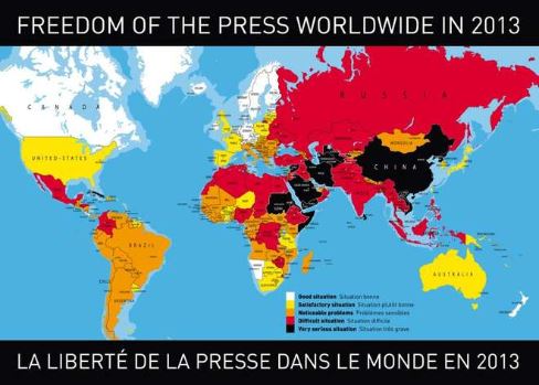 Libertà di stampa nel 2013 (dal sito di Reporter senza frontiere)