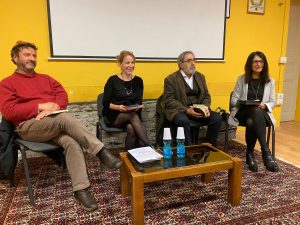 La presentazione del libro alla Soms di Domodossola: Michele Isman, Barbara Bottazzi, Michele Marziani e Antonella Marangoni